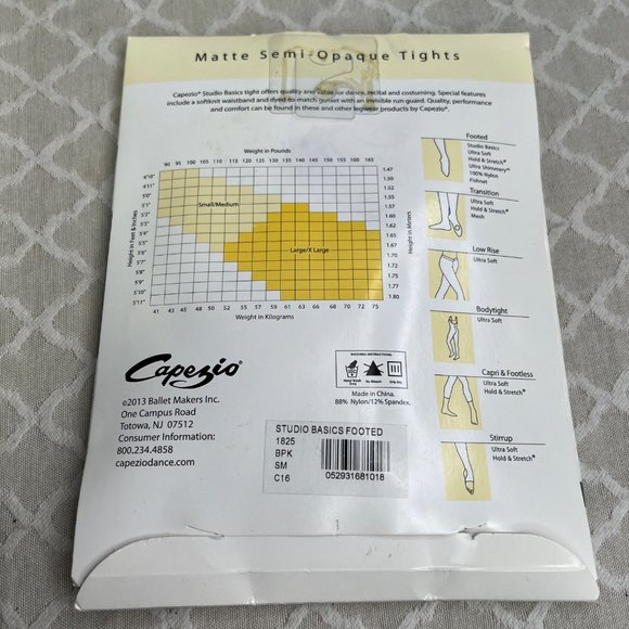 Capezio Studio Basics Ballet Pink Tights Small Adult Footed Semi Opaque 1825 - Picture 2 of 6